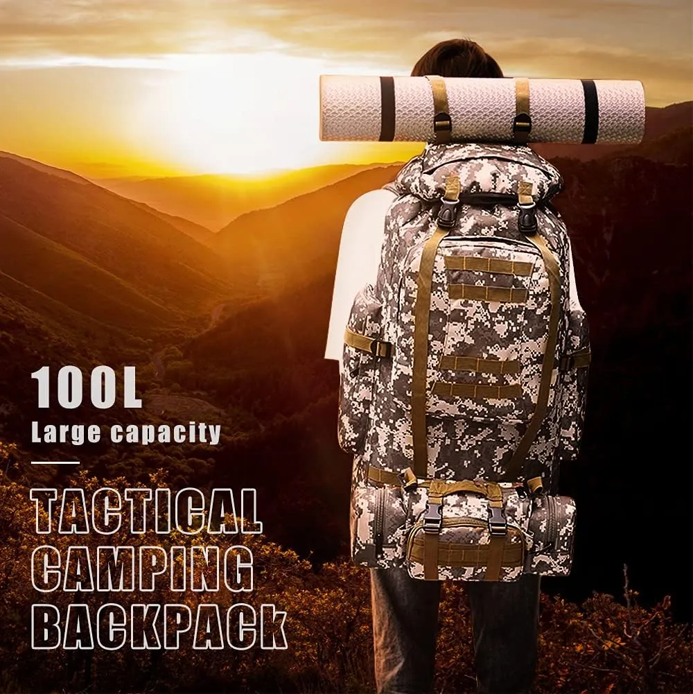 100L Camping Hiking Backpack,Molle military Tactical rucksack backpack,Waterproof Lightweight Hiking Backpack (CityCamo-C)