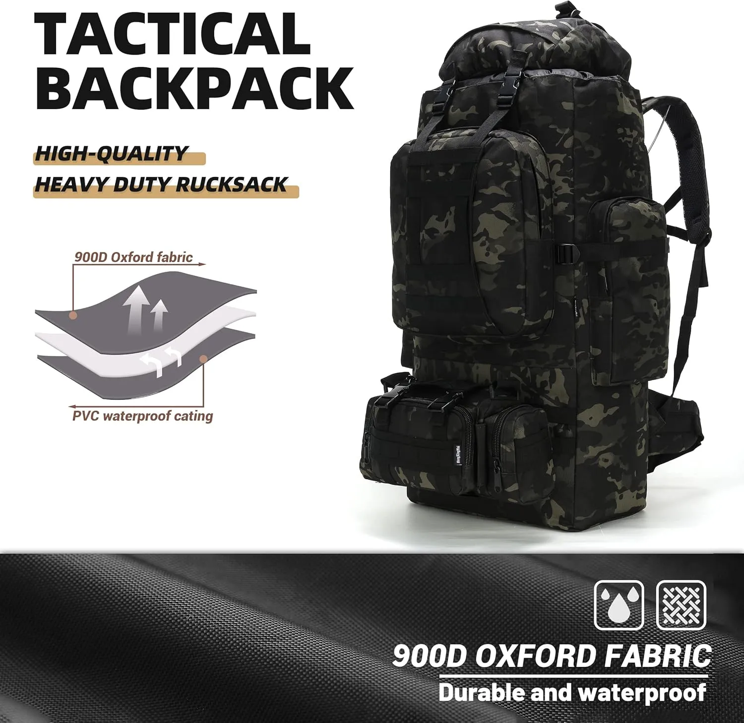 100L Camping Hiking Backpack,Molle military Tactical rucksack backpack,Waterproof Lightweight Hiking Backpack