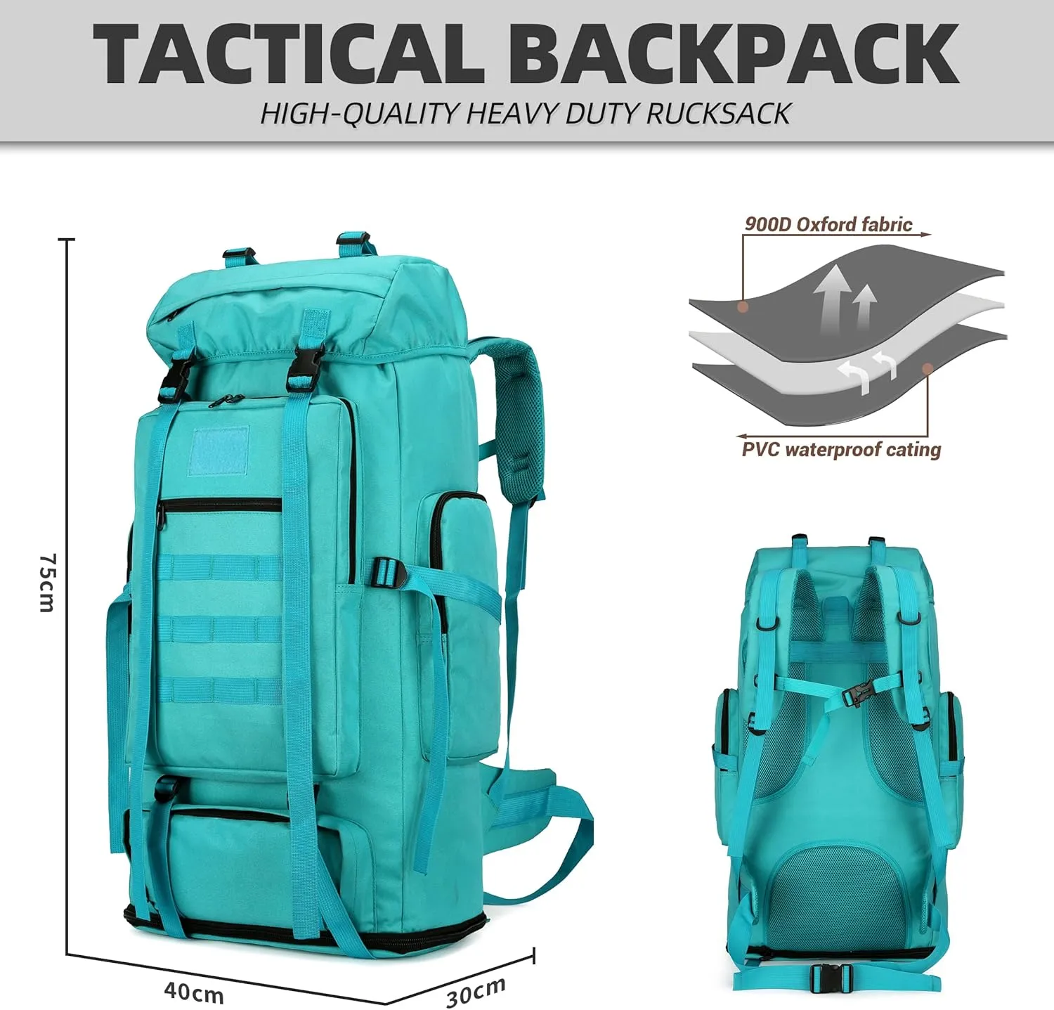 100L Hiking Camping Backpack Tactical Backpack for Men Large Survival Hunting Waterproof Backpack Molle Rucksack Military Camping Backpacking Daypack