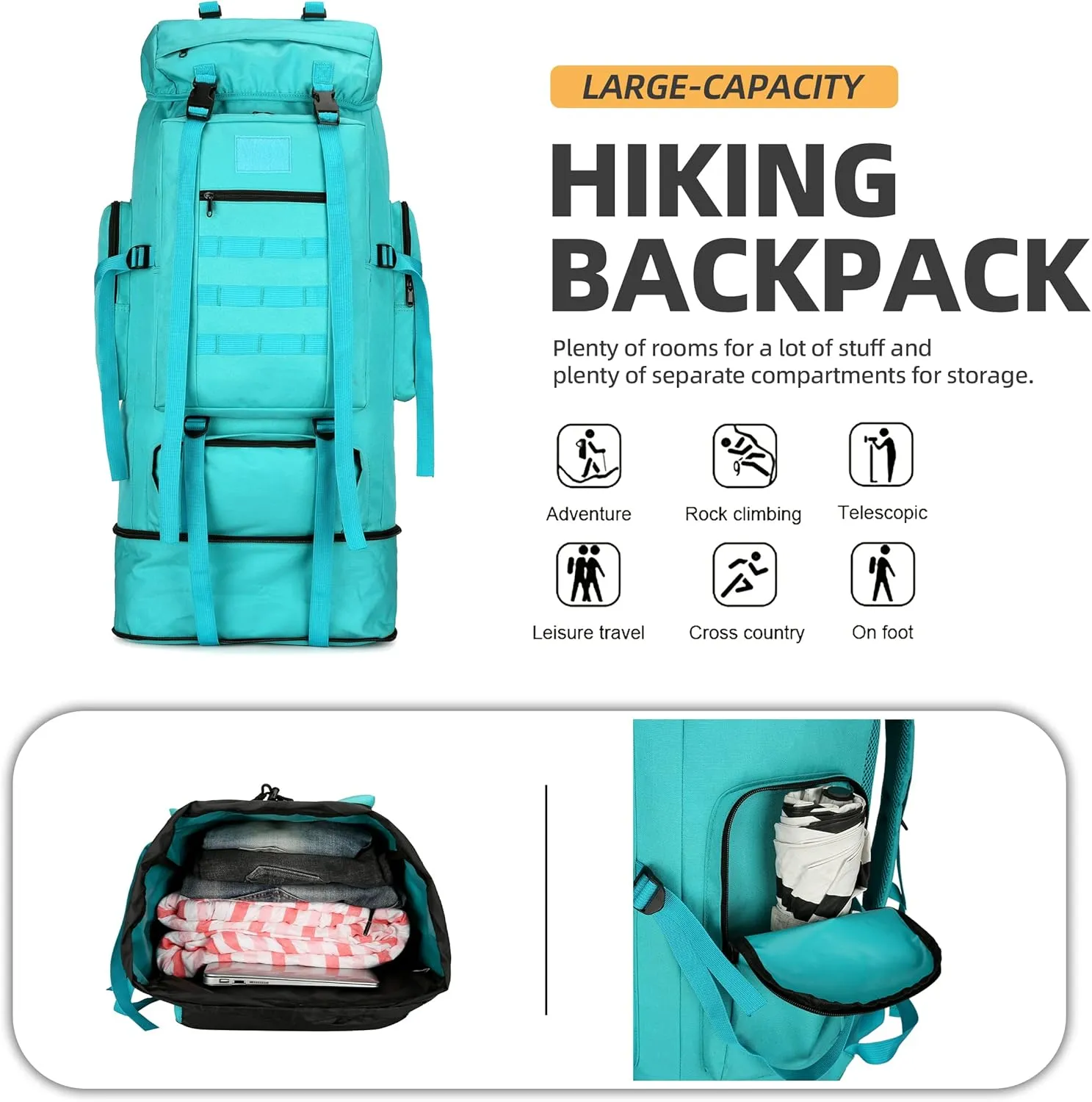 100L Hiking Camping Backpack Tactical Backpack for Men Large Survival Hunting Waterproof Backpack Molle Rucksack Military Camping Backpacking Daypack