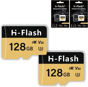 128GB SD Card 2 Pack Adapter, 256GB Memory Card High Speed Up to 150MB/s, A1 V30 U3 4K C10 for Tablet/Mobile Phone/Camera/Car Audio/Game Console
