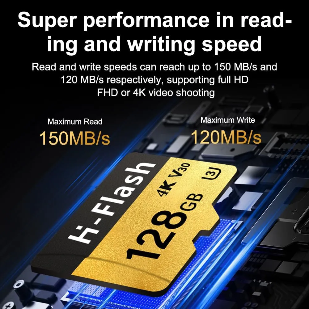 128GB SD Card 2 Pack Adapter, 256GB Memory Card High Speed Up to 150MB/s, A1 V30 U3 4K C10 for Tablet/Mobile Phone/Camera/Car Audio/Game Console