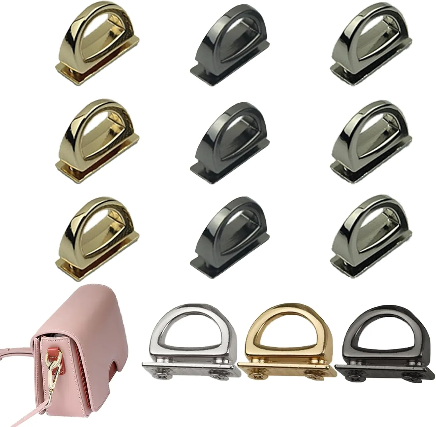 12pcs Metal D-Ring Bag Buckles Purse Suspension Clasp Multi-Purpose D Ring with Screws Metal D-Ring Connector Buckles D-Ring Metal Buckle with Screws for DIY Purse Leather Backpack Making