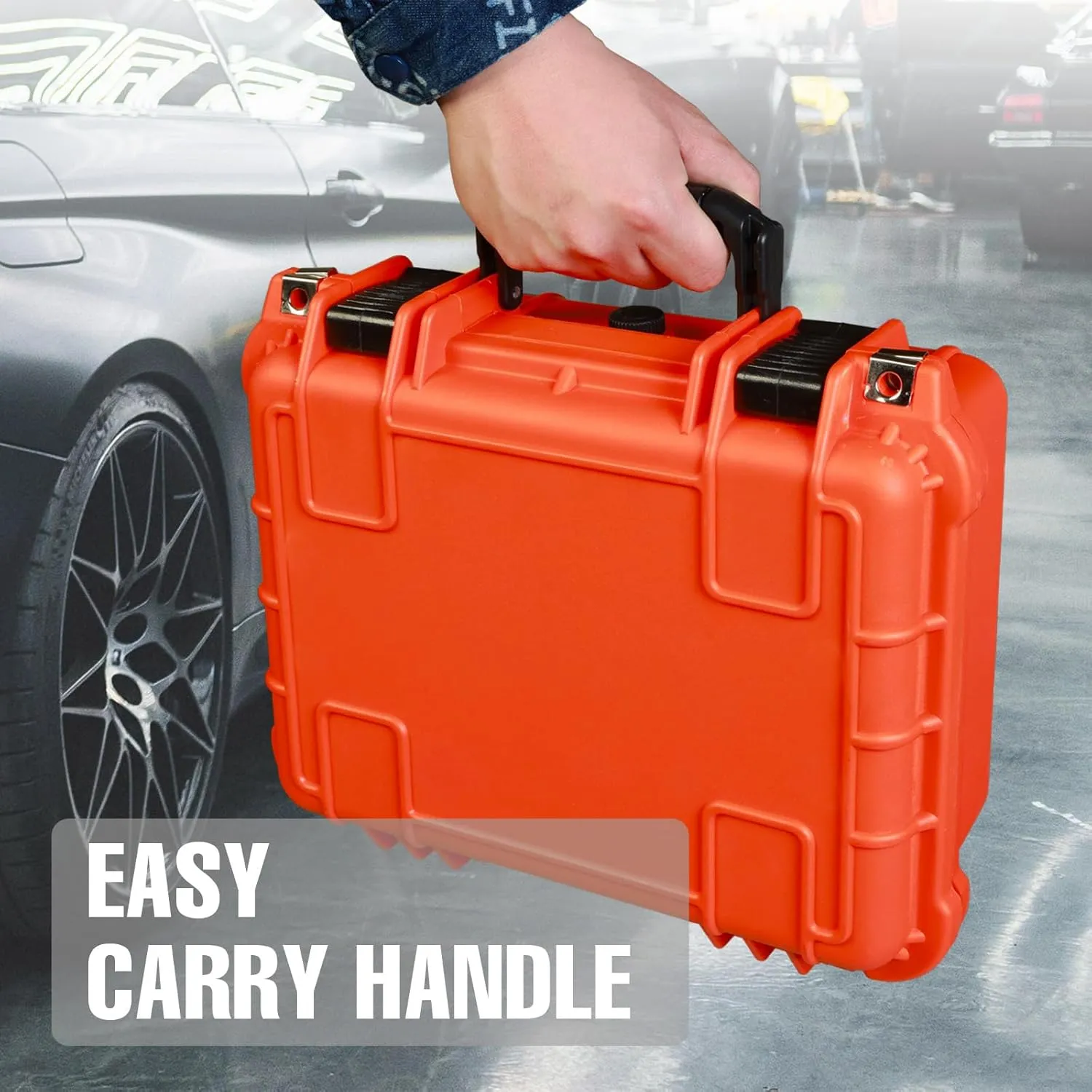 14x 11.5x 6 Inch Hard Case, Portable Weather Waterproof Protective Camera Case with Customizable Foam, Fit Use of Drones, Camera, Equipments, Orange