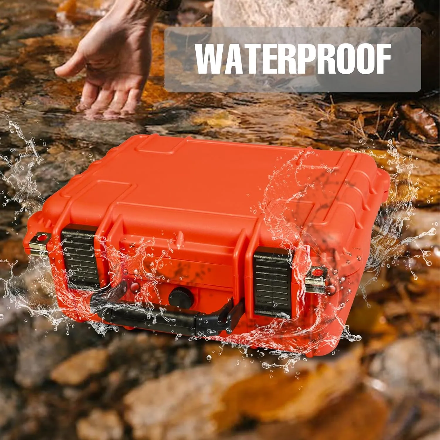 14x 11.5x 6 Inch Hard Case, Portable Weather Waterproof Protective Camera Case with Customizable Foam, Fit Use of Drones, Camera, Equipments, Orange