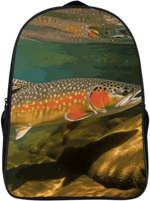 16 Inch Backpack Brook Trout Fly Fishing Laptop Backpack Lightweight Full Print Travel Bag Casual Daypack for Women Men