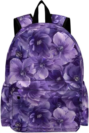16 Inch Backpack Purple Flowers Petal Vintage Laptop Backpack School Bookbag Shoulder Bag Casual Daypack