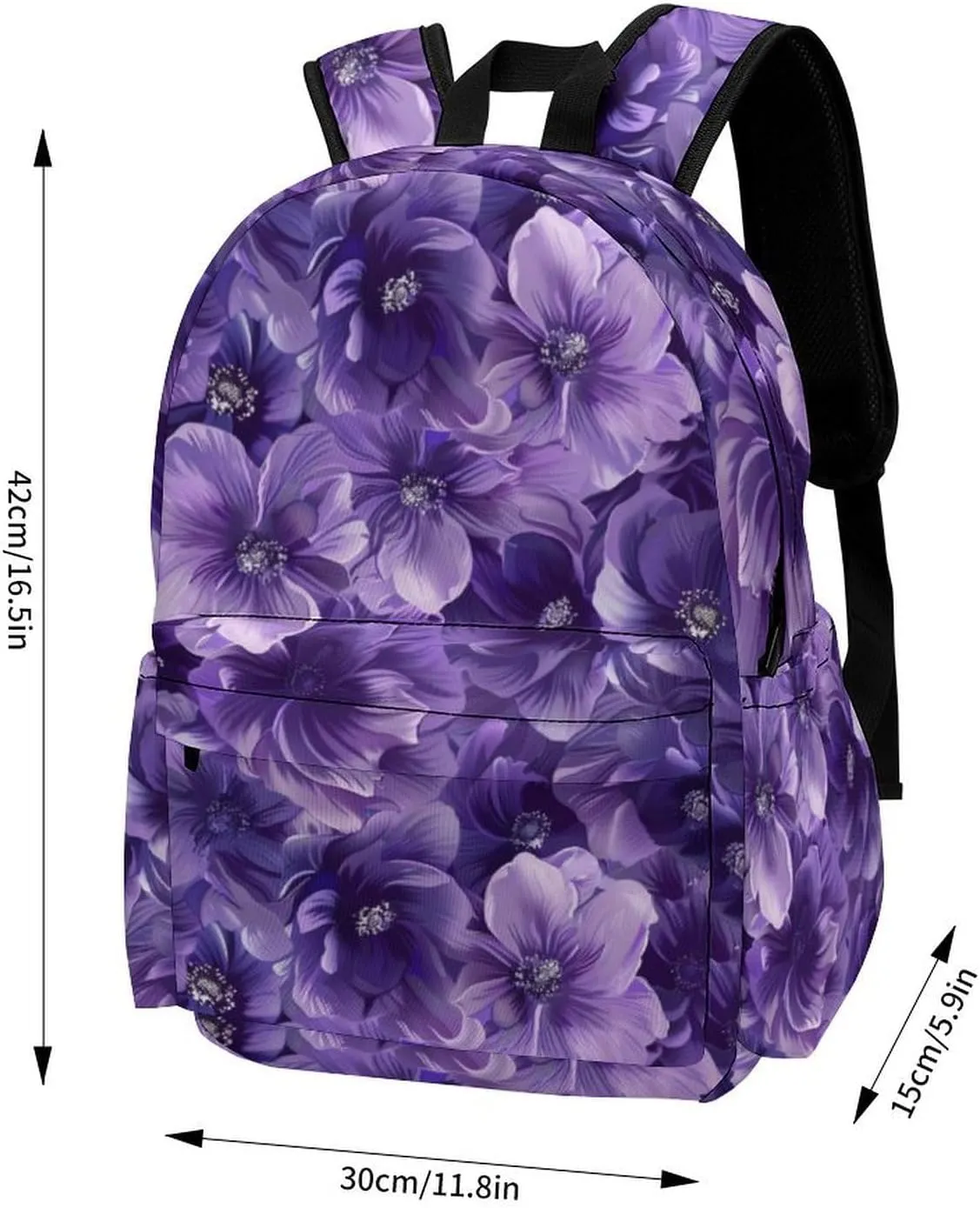 16 Inch Backpack Purple Flowers Petal Vintage Laptop Backpack School Bookbag Shoulder Bag Casual Daypack