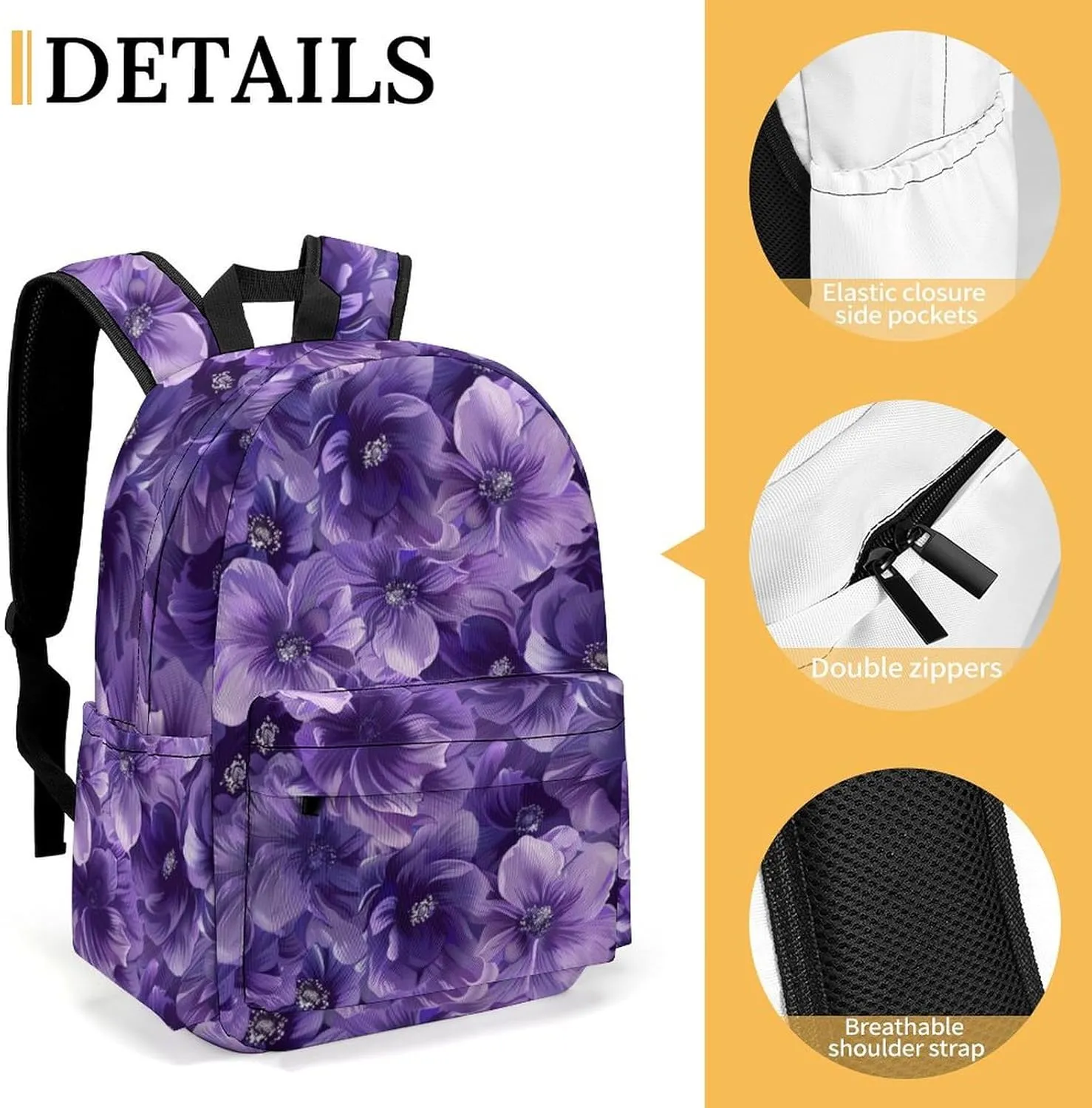 16 Inch Backpack Purple Flowers Petal Vintage Laptop Backpack School Bookbag Shoulder Bag Casual Daypack