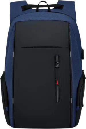 17.3Inch Laptop-Backpack Work-Daypack Water-Resistant Travel Business Computer Backpacks with USB Charger Port (A, Blue)