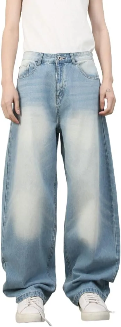 2025 Men's Wide Leg Baggy Jeans Y2K Vintage Barrel Denim Pants Loose Fit Long Skater Trousers Streetwear Y2k Clothes