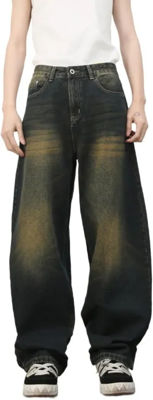 2025 Men's Wide Leg Baggy Jeans Y2K Vintage Barrel Denim Pants Loose Fit Long Skater Trousers Streetwear Y2k Clothes