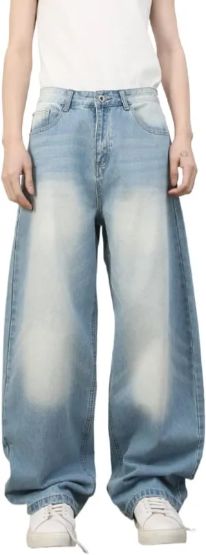 2025 Men's Wide Leg Baggy Jeans Y2K Vintage Barrel Denim Pants Loose Fit Long Skater Trousers Streetwear Y2k Clothes