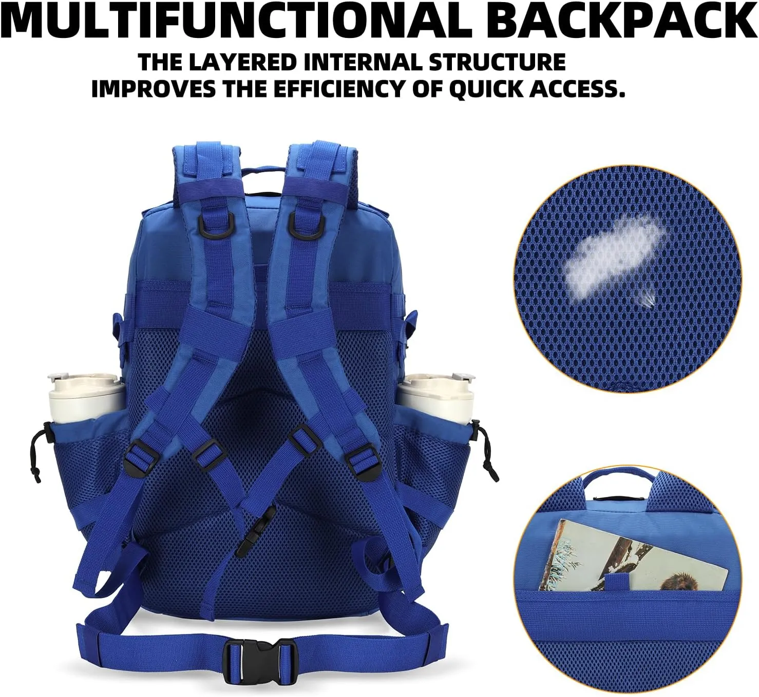 25L Tactical Military Backpack Small Travel Rucksack for Men and Women Assault Pack Bug Out Bag Molle Daypack Gym Backpack with Bottle Holder (Blue Yellow)
