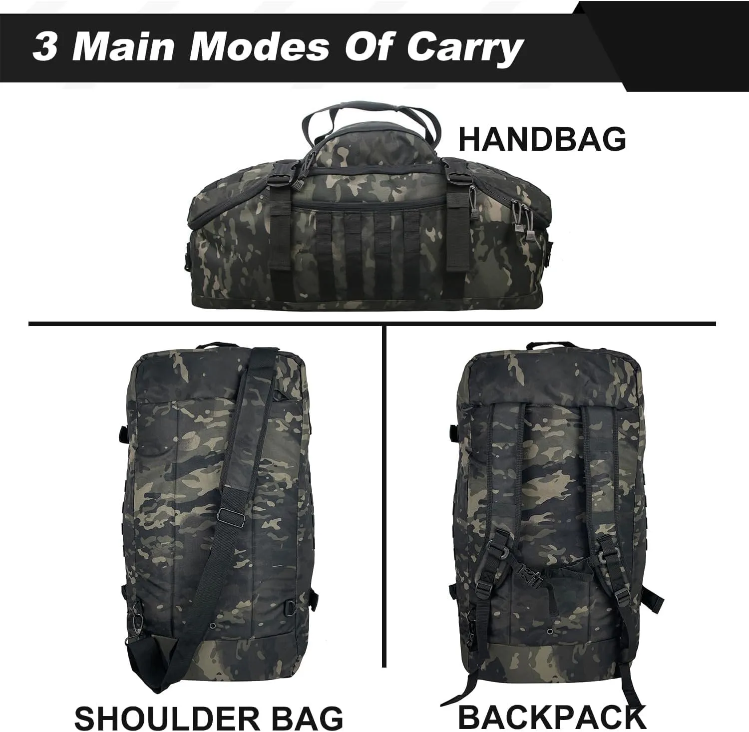 3 In 1 Tactical 85L Military Backpack Travel Duffle Bag for Weekender Gym Workout Deployment