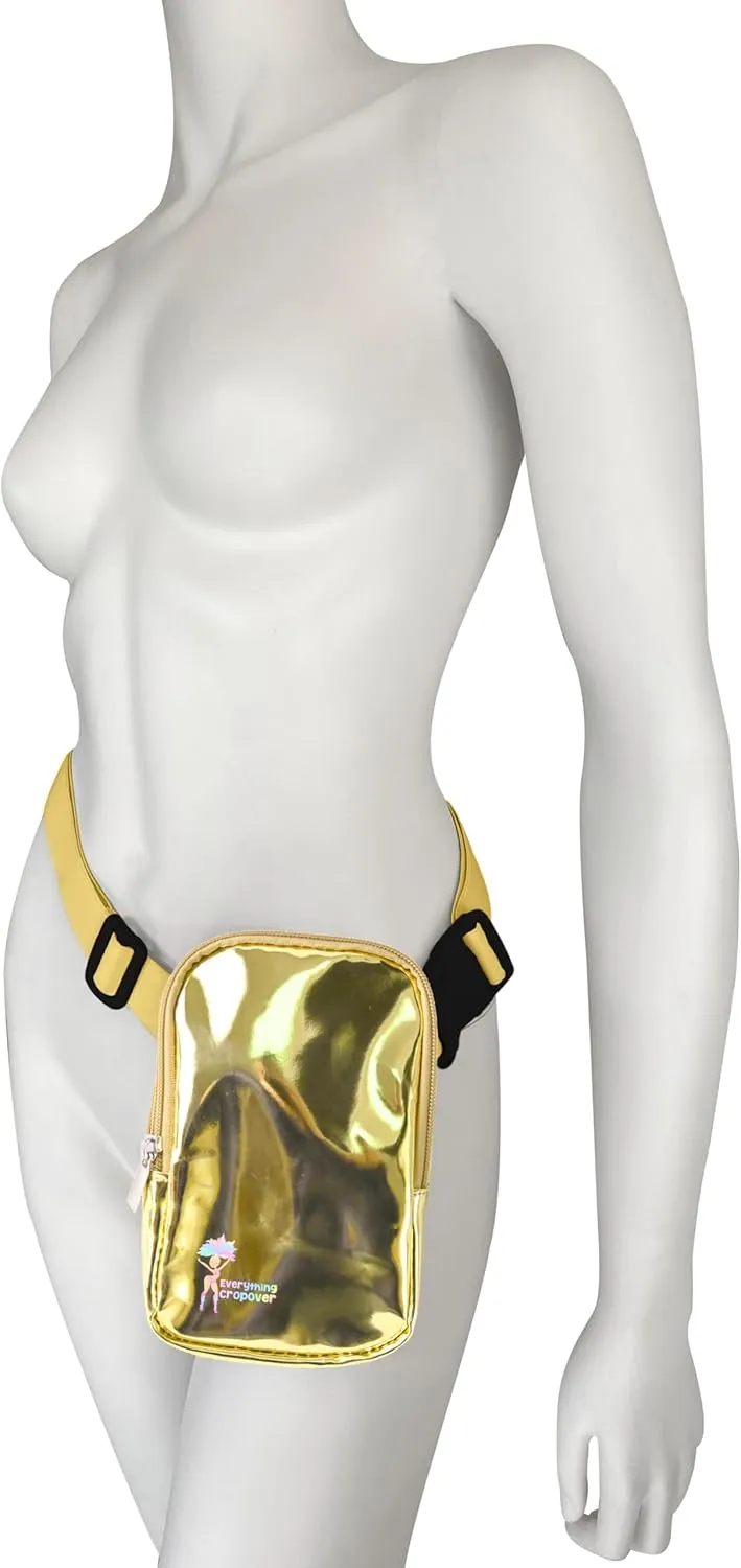 3-IN-1 Thigh Bag Fanny Pack Crossbody Bag | Carnival Leg Harness for Women | Glossy Waist Bag | Rave Leg Pack with Buckles | Gold