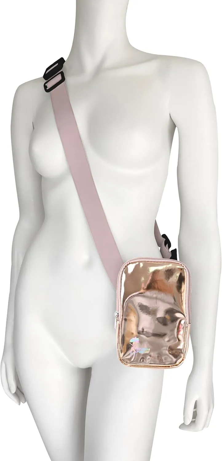 3-IN-1 Thigh Bag Fanny Pack Crossbody Bag | Carnival Leg Harness for Women | Glossy Waist Bag | Rave Leg Pack with Buckles | Rose Gold