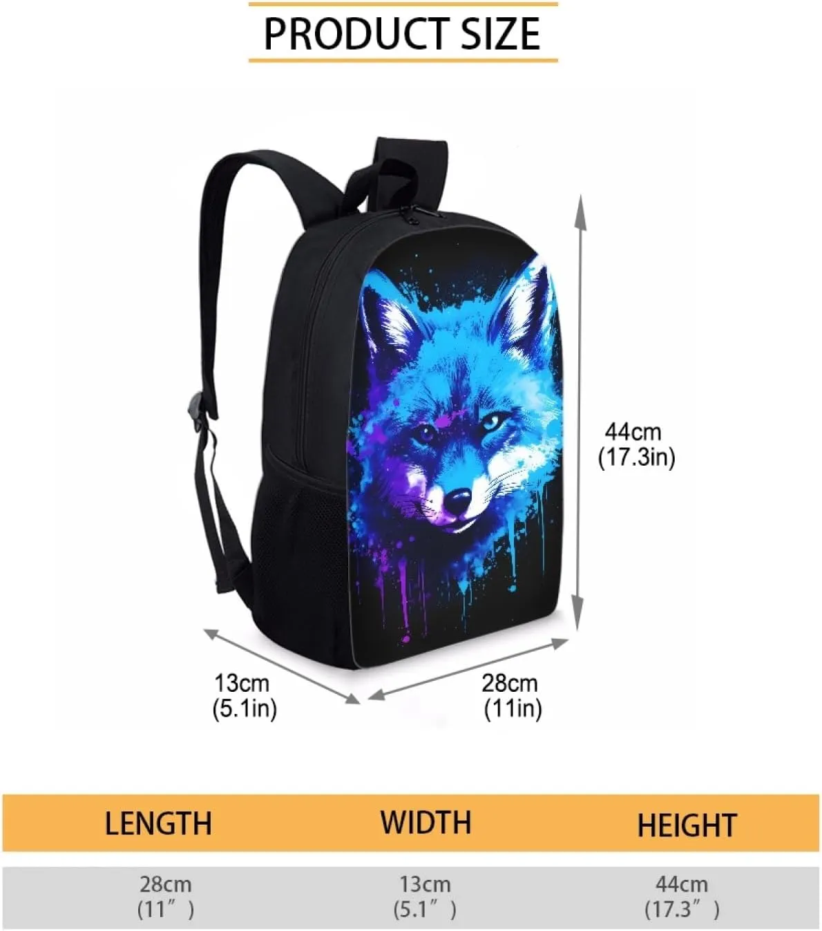3D Fox Printed Backpack Daypack Rucksack for Students Boys Girls Kids Lightweight School Bag,Blue Fox Head