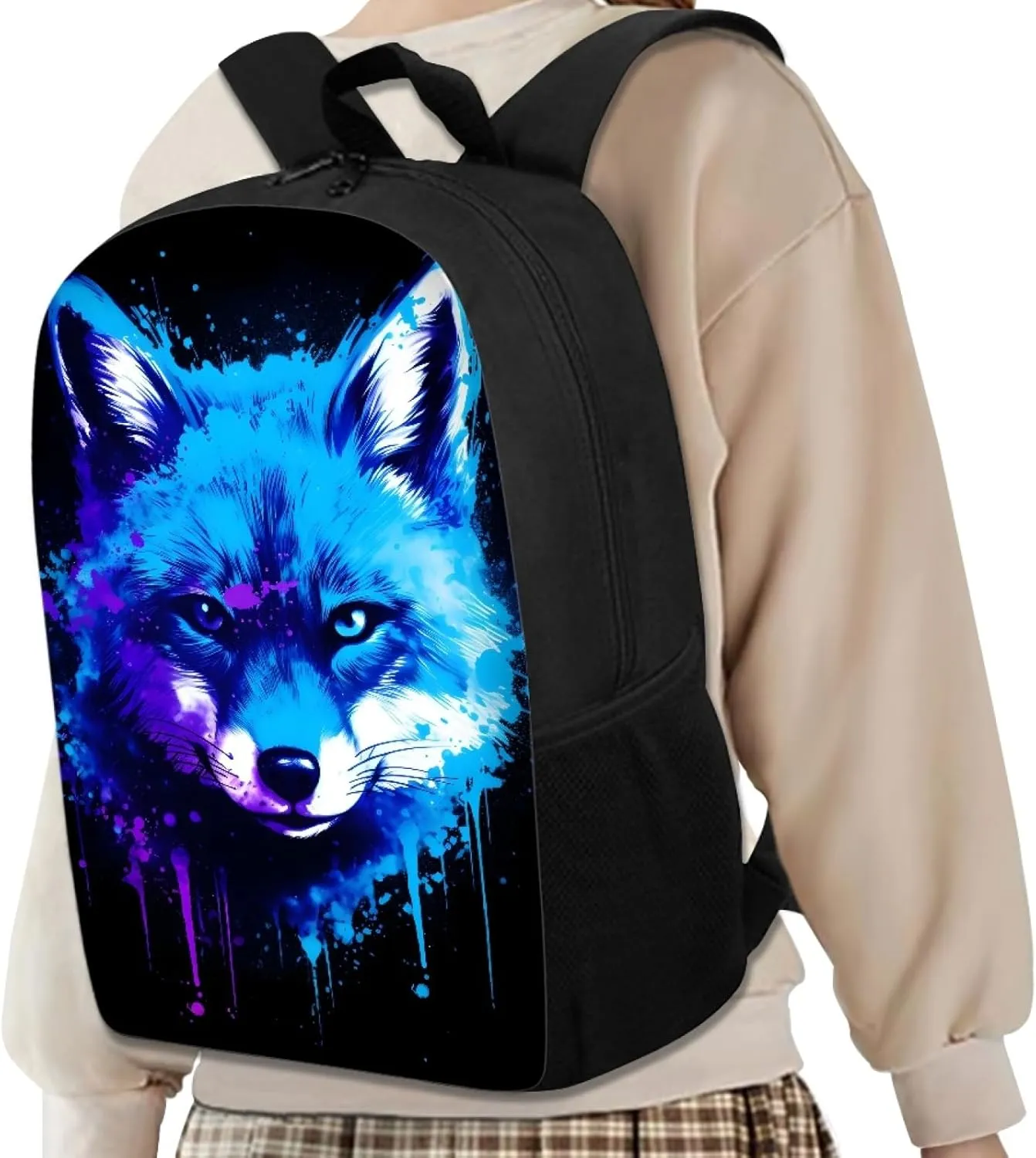 3D Fox Printed Backpack Daypack Rucksack for Students Boys Girls Kids Lightweight School Bag,Blue Fox Head