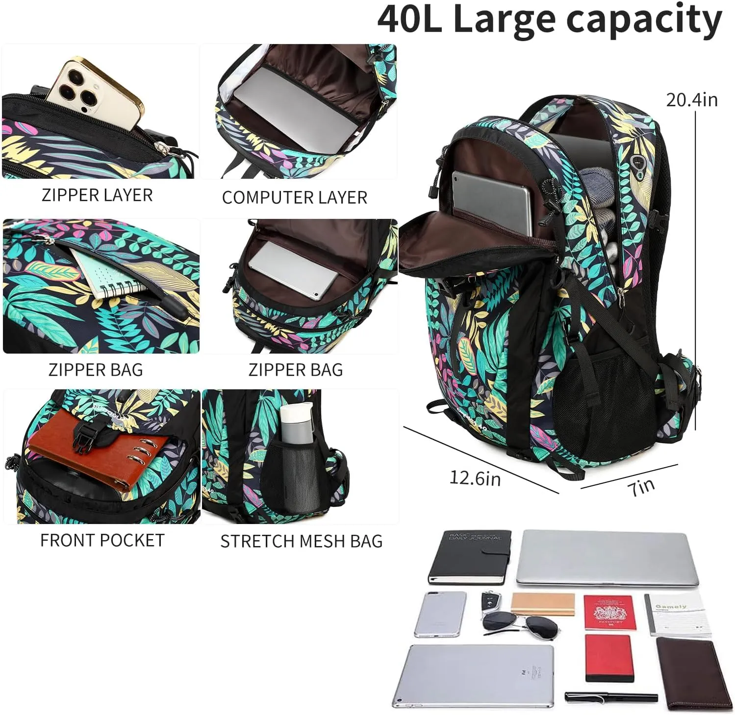 40L Waterproof Lightweight Hiking,Camping,Travel Backpack for Men Women