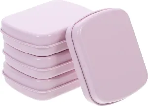 4pcs Mini Rectangle Hinged Tin Box with Lid Portable Metal Storage for Jewelry Candy and Small Items Compact Organizer for Handbags and Pockets Pink Design