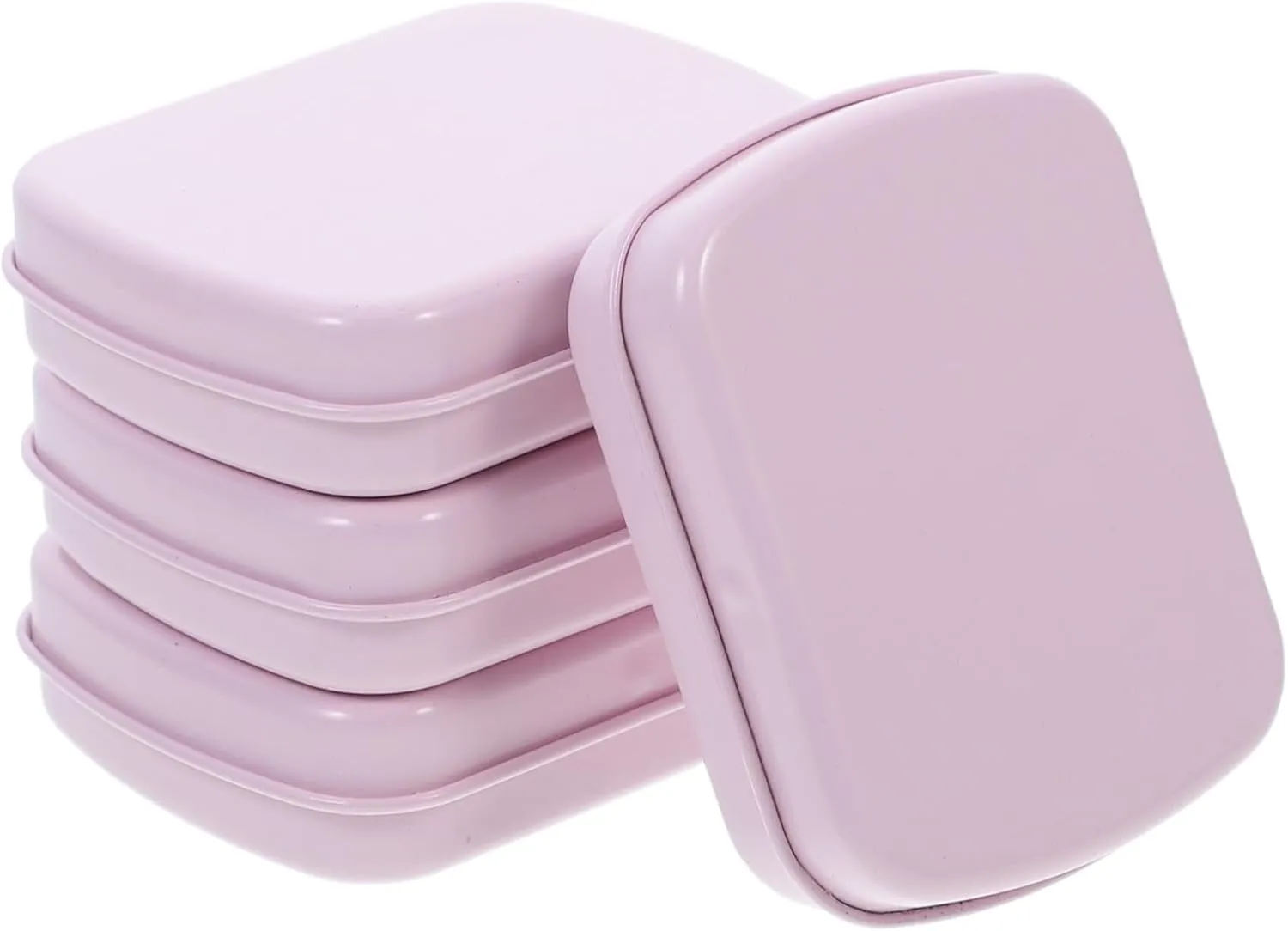 4pcs Mini Rectangle Hinged Tin Box with Lid Portable Metal Storage for Jewelry Candy and Small Items Compact Organizer for Handbags and Pockets Pink Design