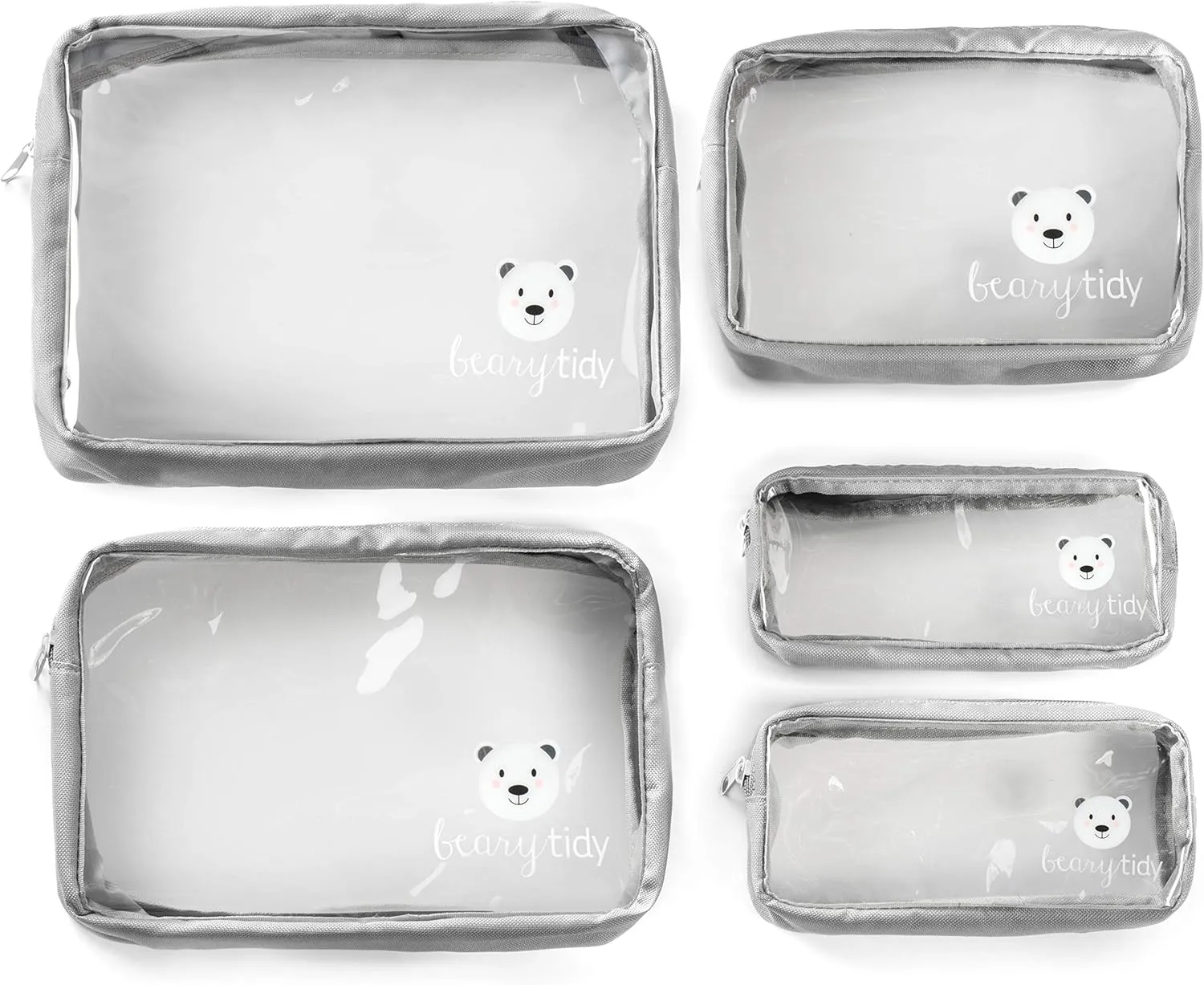 5 Piece Diaper Bag Organizer Pouch Set, Clear with Zippers and Nestable