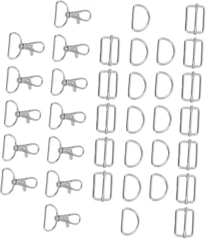 60pcs Metal Keychain Set D-Ring Zipper Slider Buckles Bag Strap Adjuster Pet Collar Accessories
