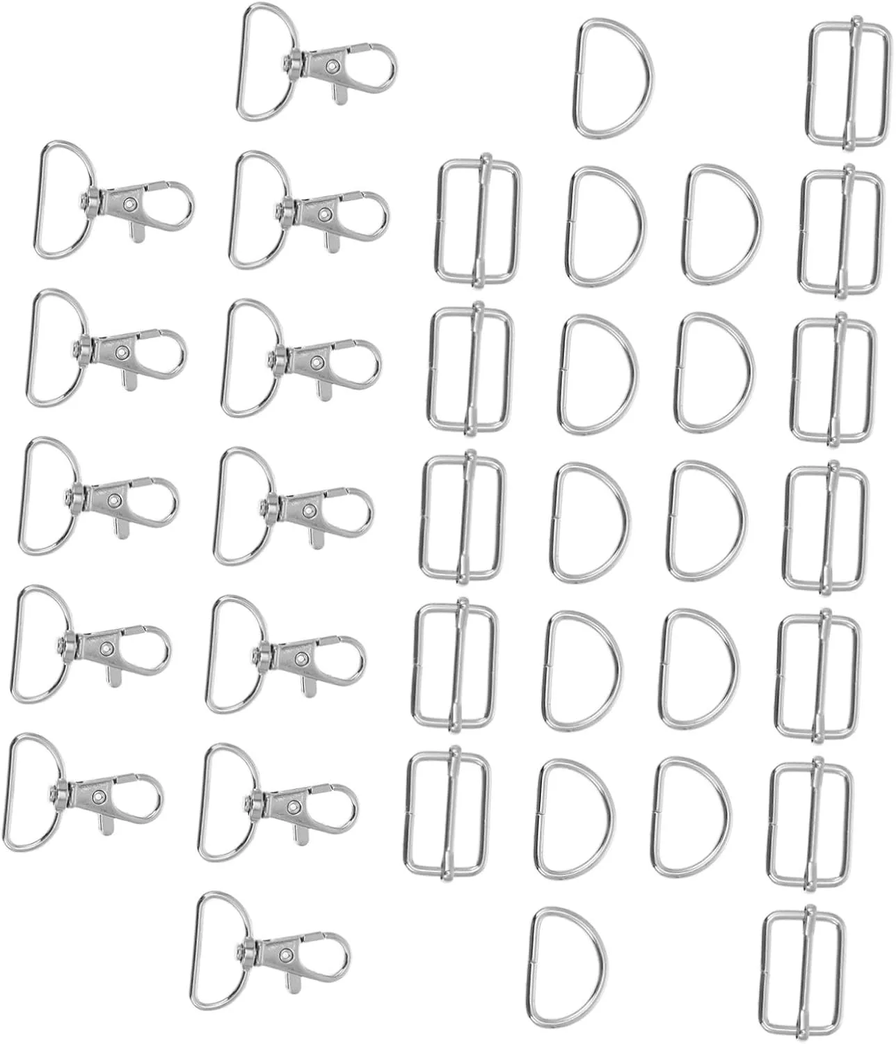 60pcs Metal Keychain Set D-Ring Zipper Slider Buckles Bag Strap Adjuster Pet Collar Accessories