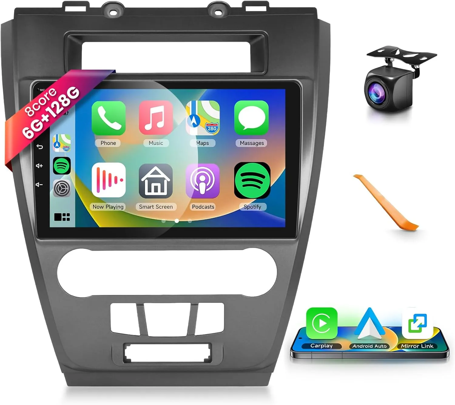 8 CORE 6G 128G Car Radio for Ford Fusion Mondeo Mustang 2009-2012 with Wireless CarPlay Android Auto, 10.1" 1280 * 720P IPS Touch Screen Stereo Android 13 GPS WiFi Bluetooth DSP SWC Backup Camera