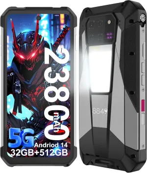 8849 Tank 3 Pro Rugged Smartphone Unlocked, Android 14 Waterproof Rugged Cell Phone with Projector, 6.79" 23800mAh 5G Mobile Phones 32GB RAM 512GB ROM, Dual SIM/Camping Light/2TB Expand/OTG/GPS