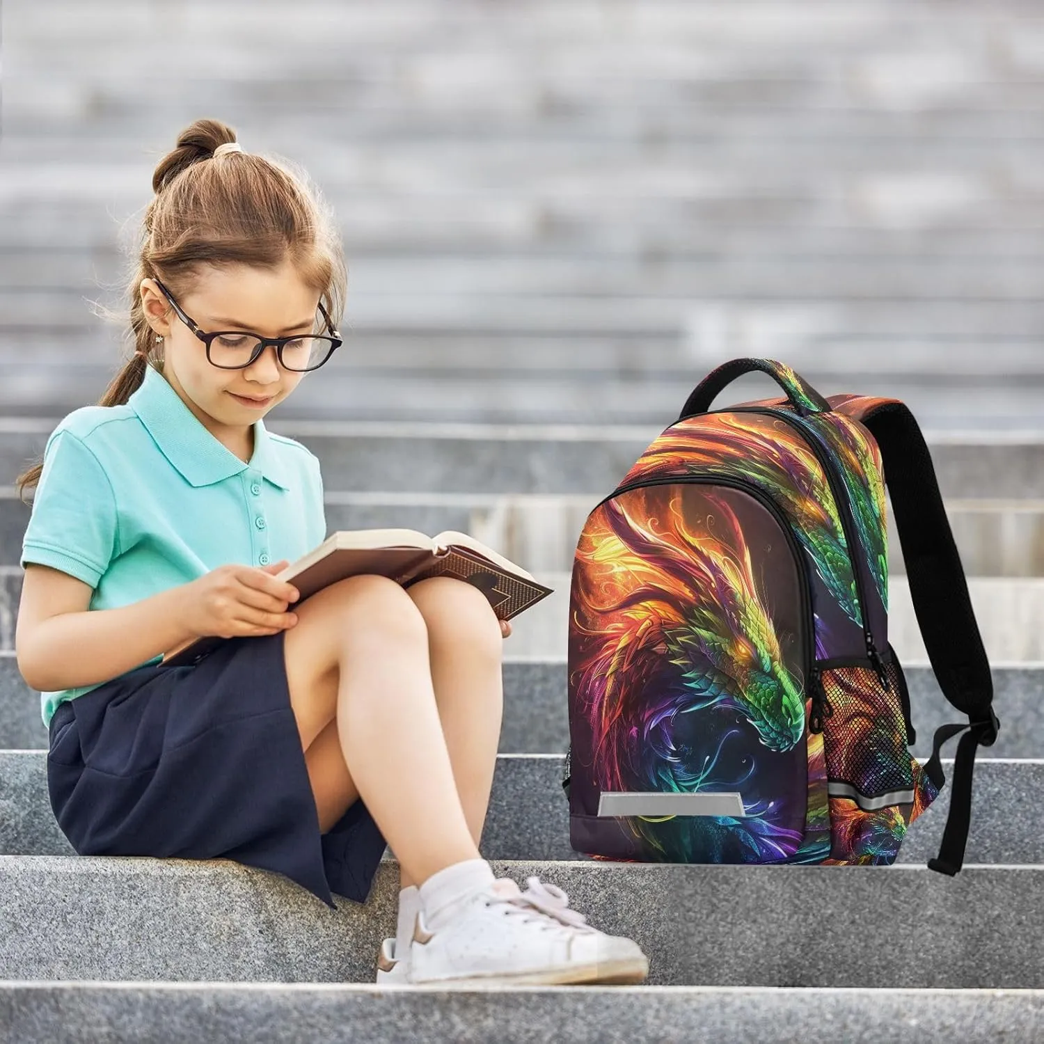 A Rainbow Dragon Backpack Schoolbag for Boys Girls Elementary School Bookbag Travel Bag Casual Daypack Rucksack for Students