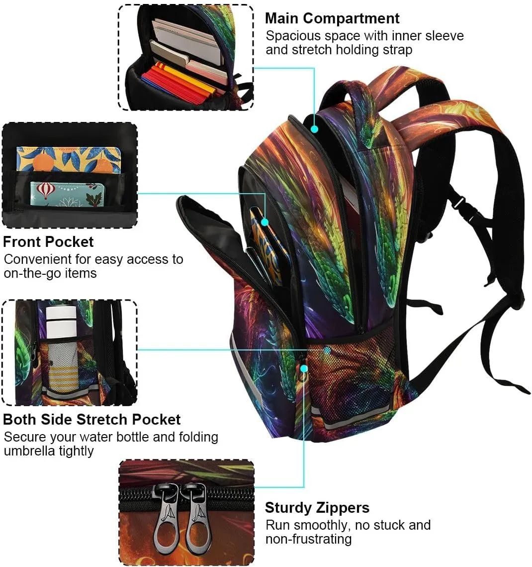 A Rainbow Dragon Backpack Schoolbag for Boys Girls Elementary School Bookbag Travel Bag Casual Daypack Rucksack for Students