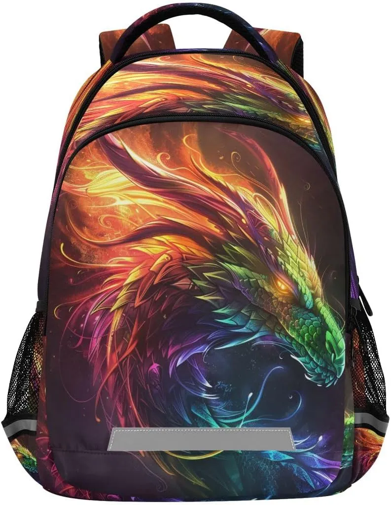 A Rainbow Dragon Backpack Schoolbag for Boys Girls Elementary School Bookbag Travel Bag Casual Daypack Rucksack for Students