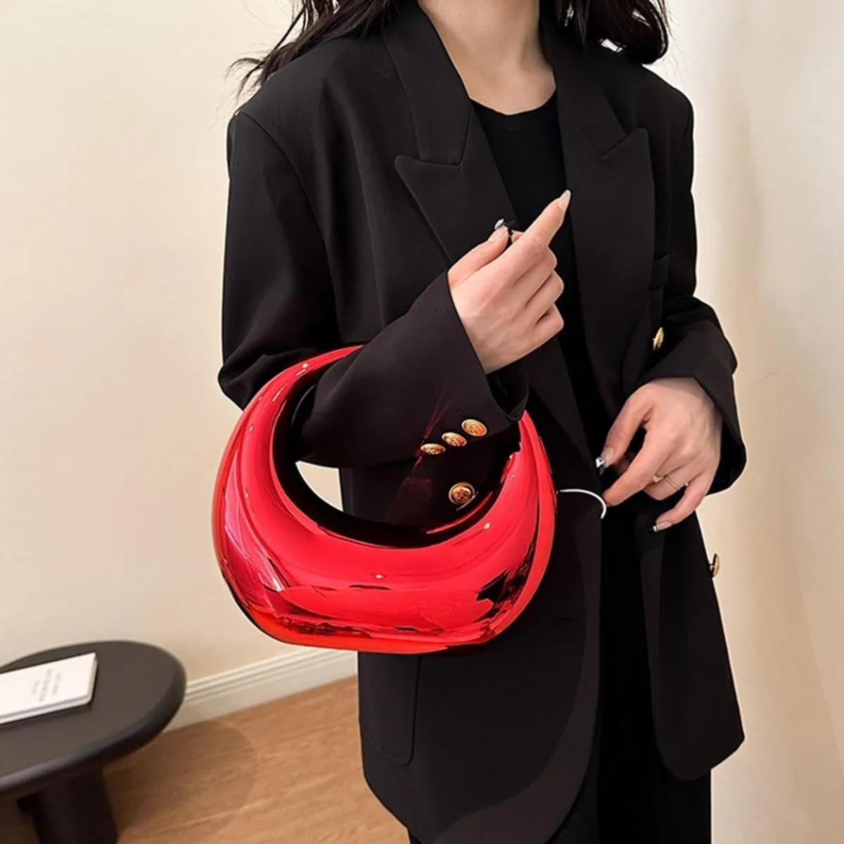 Acrylic Evening Clutch Purse Top-handle Moon Hobo Bag, Elegant Marble Handbag for Wedding Cocktail Party