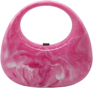Acrylic Evening Clutch Purse Top-handle Moon Hobo Bag, Elegant Marble Handbag for Wedding Cocktail Party