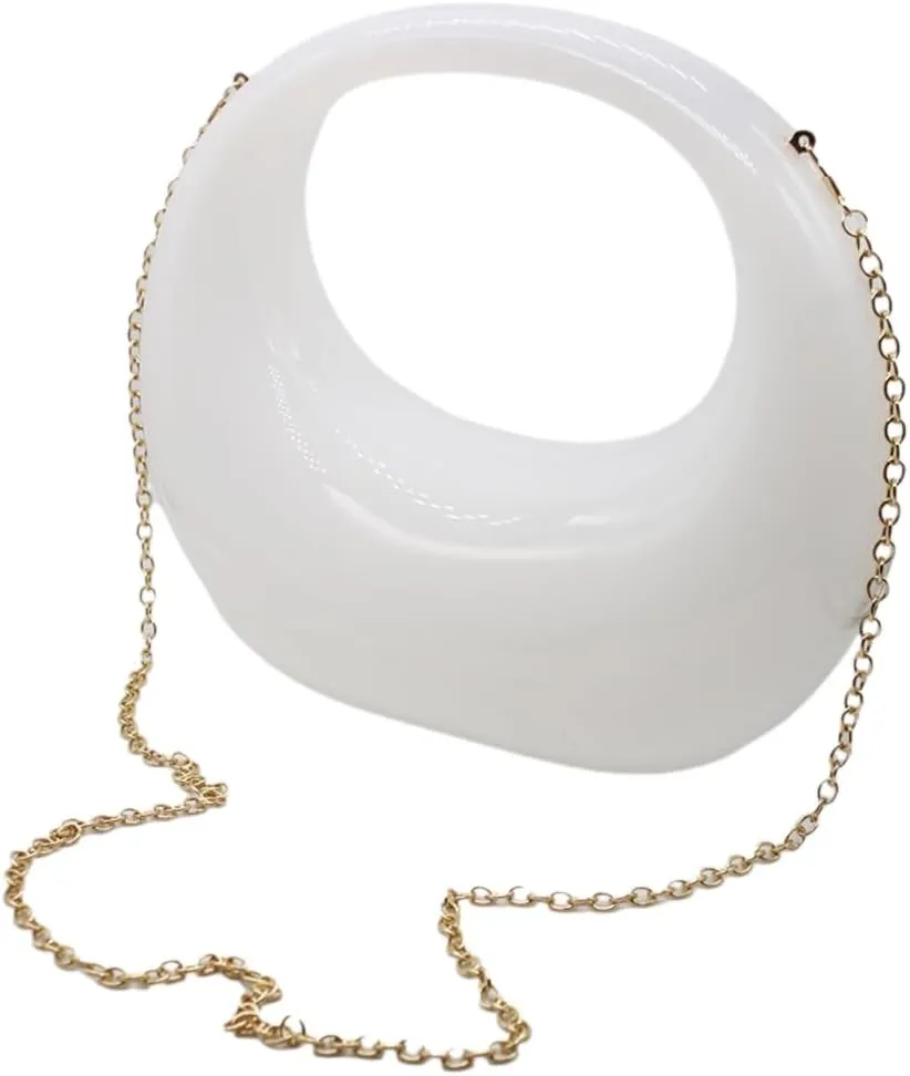 Acrylic Evening Clutch Purse Top-handle Moon Hobo Bag, Elegant Marble Handbag for Wedding Cocktail Party