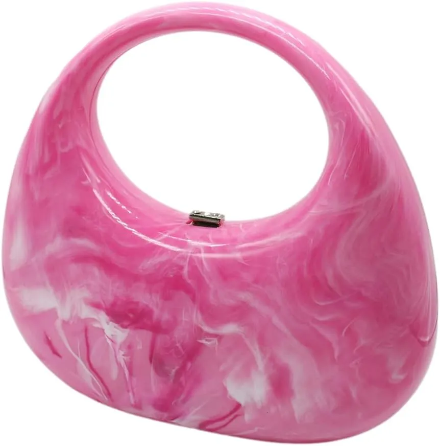 Acrylic Evening Clutch Purse Top-handle Moon Hobo Bag, Elegant Marble Handbag for Wedding Cocktail Party