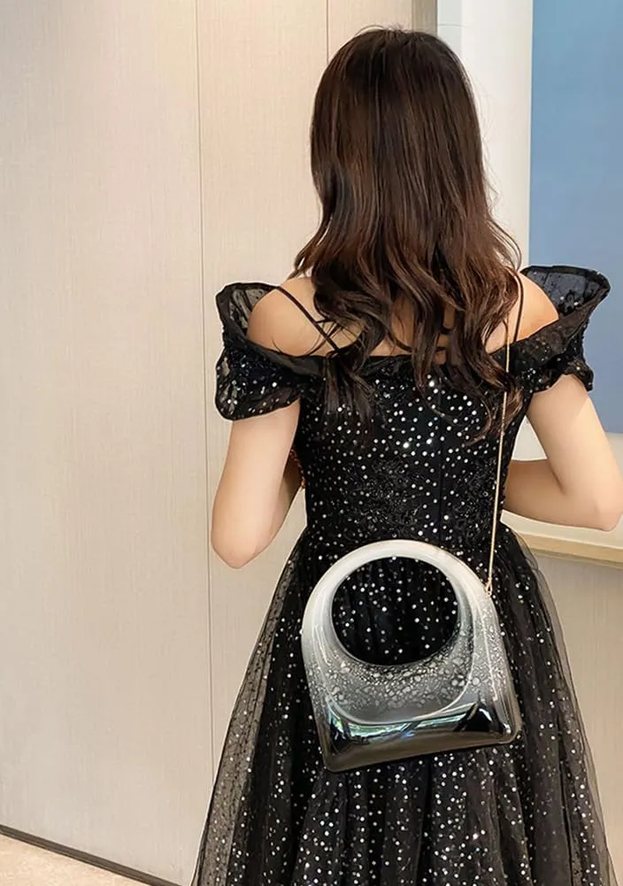 Acrylic Handbags for Women Cute Small Mirror Square Box Metal Evening Clutch Purse Top Handle Bag for Party Cocktail