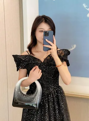 Acrylic Handbags for Women Cute Small Mirror Square Box Metal Evening Clutch Purse Top Handle Bag for Party Cocktail