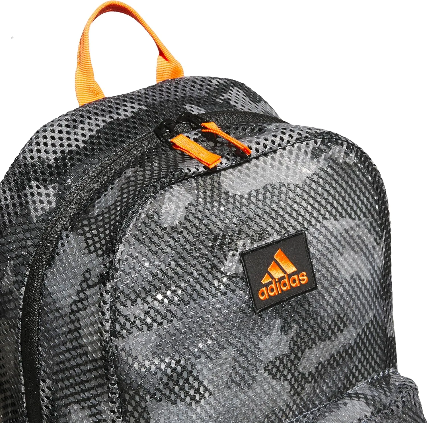adidas Hermosa Mesh Backpack, See-Through Transparent Clear Festival Bag, Camouflage Carbon/Impact Orange/Black/2.0, One Size