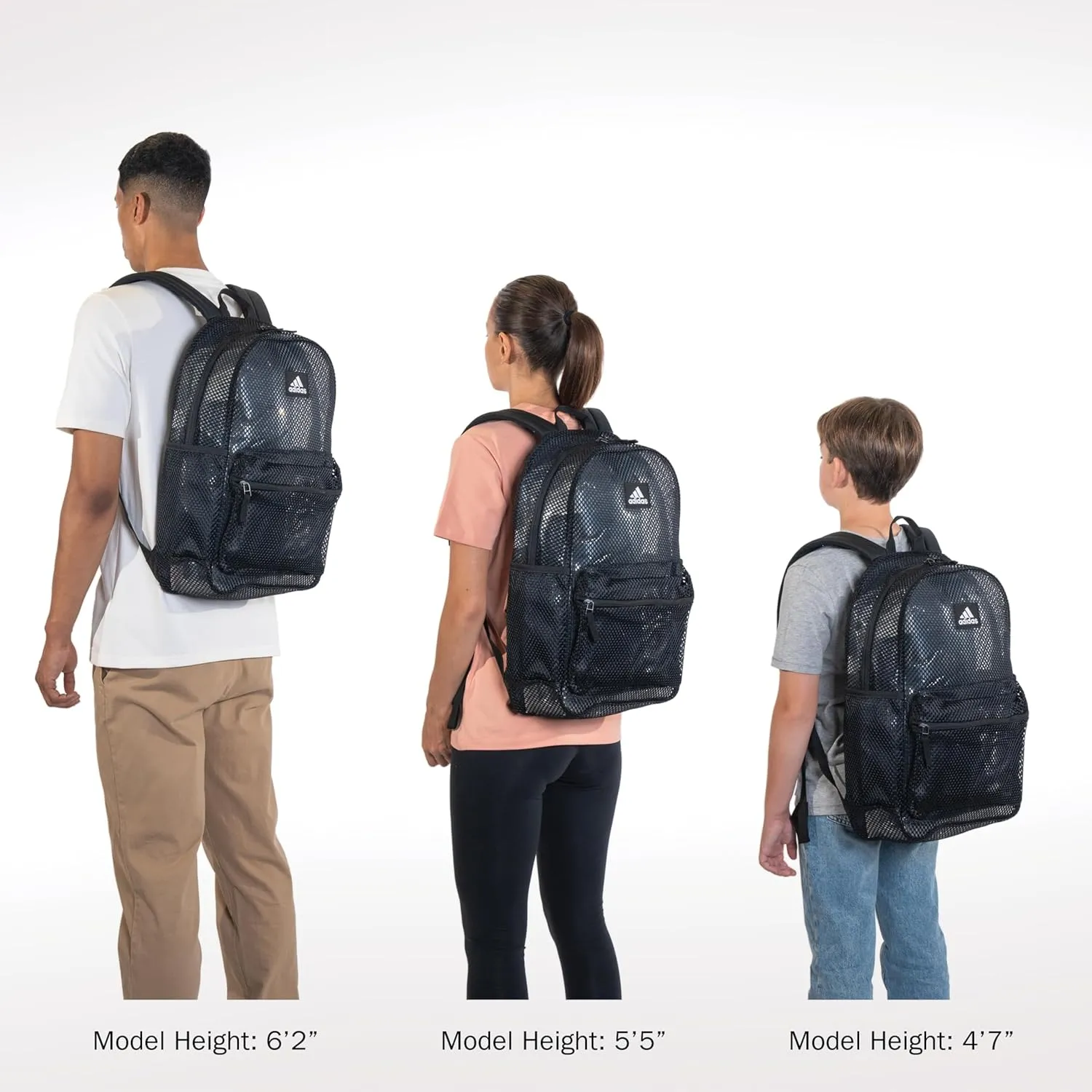 adidas Hermosa Mesh Backpack, See-Through Transparent Clear Festival Bag, Camouflage Carbon/Impact Orange/Black/2.0, One Size