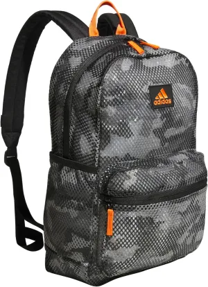 adidas Hermosa Mesh Backpack, See-Through Transparent Clear Festival Bag, Camouflage Carbon/Impact Orange/Black/2.0, One Size