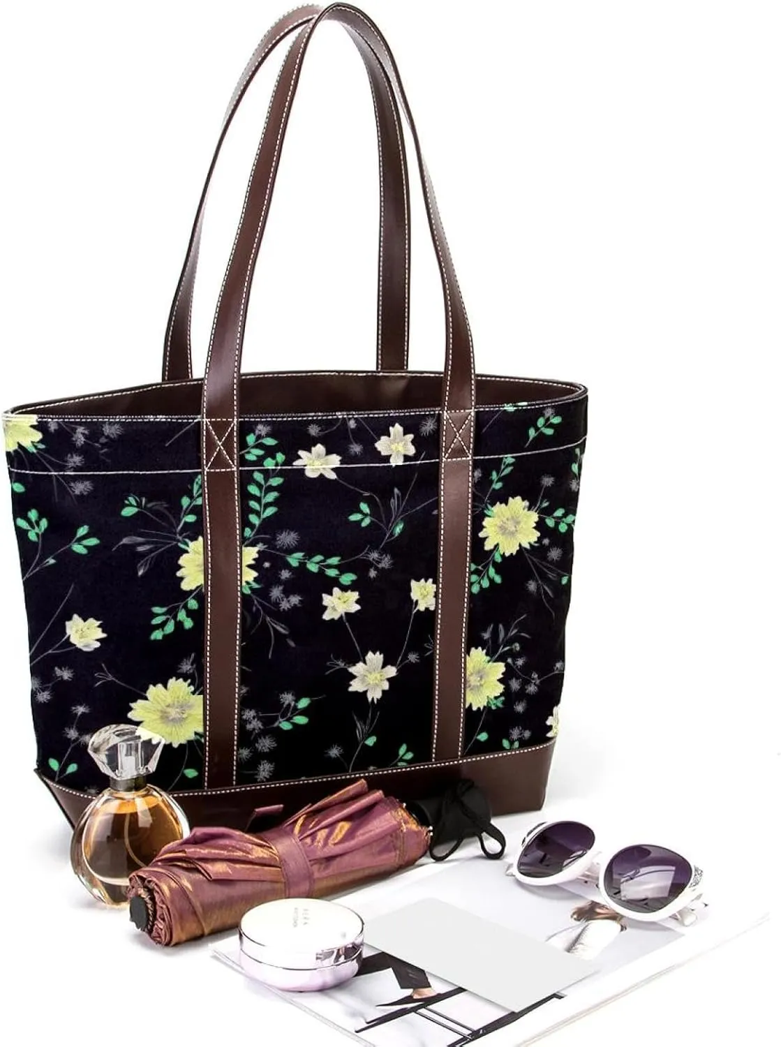 Aesthetic Art Flower Tote Bags Durable Leather Canvas Purses and Handbags for Women