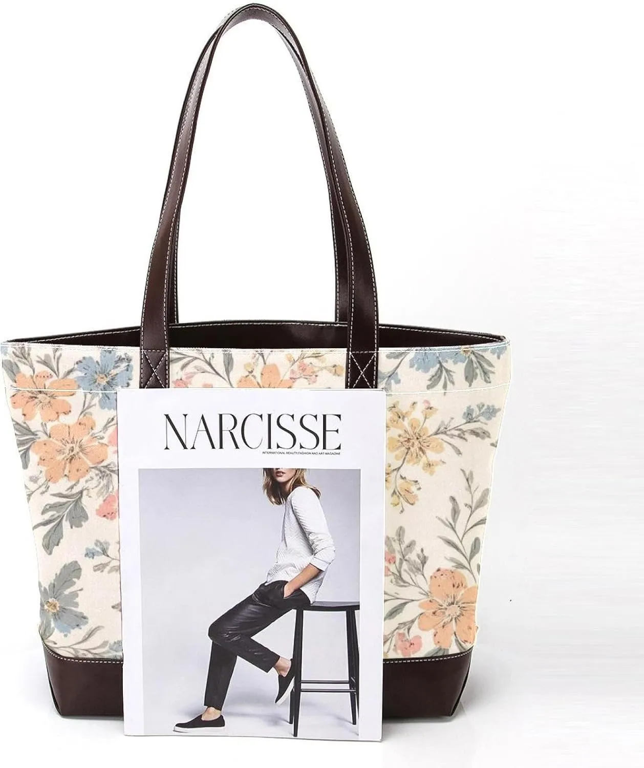 Aesthetic Art Flower Tote Bags Durable Leather Canvas Purses and Handbags for Women