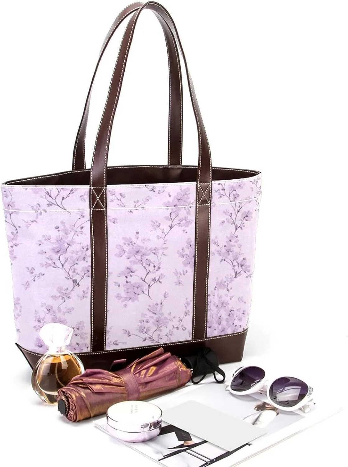 Aesthetic Art Flower Tote Bags Durable Leather Canvas Purses and Handbags for Women