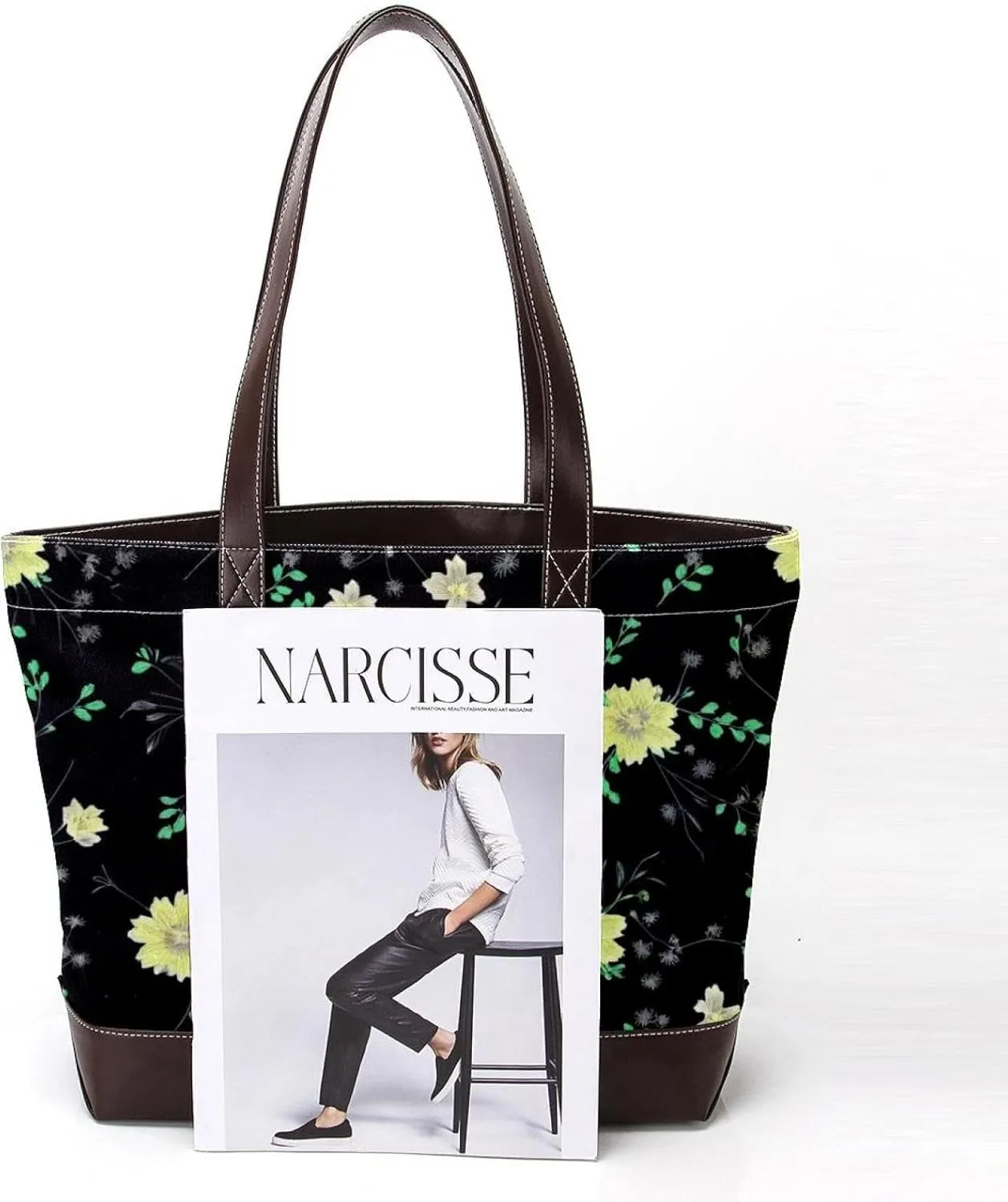 Aesthetic Art Flower Tote Bags Durable Leather Canvas Purses and Handbags for Women