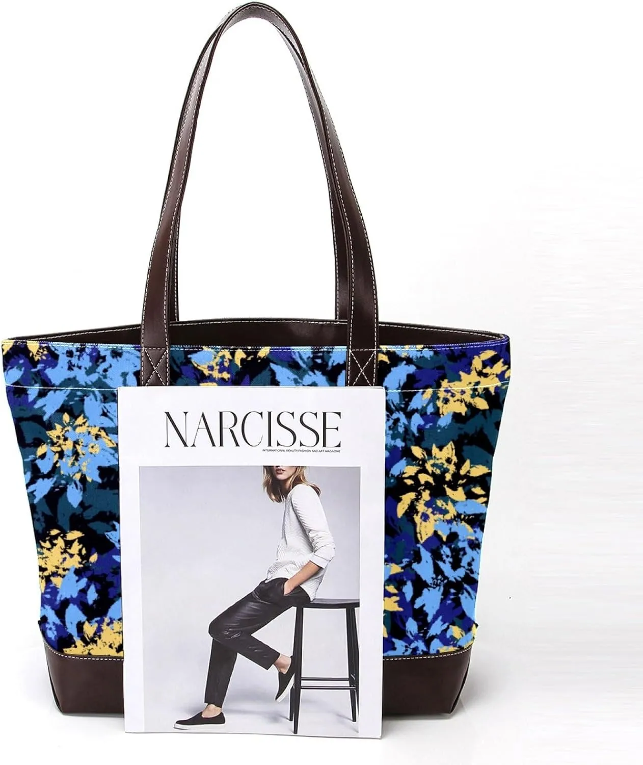 Aesthetic Flowers Leaves Fashion Leather Purse Bag for Women Top Handle Ladies Shoulder Bags with Pockets Zipper