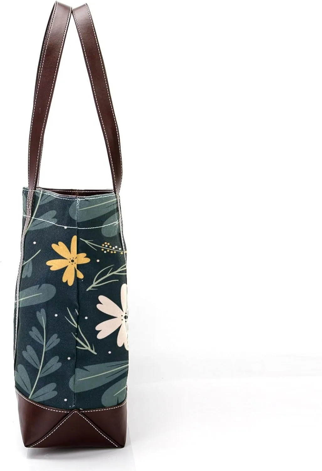 Aesthetic Flowers Leaves Fashion Leather Purse Bag for Women Top Handle Ladies Shoulder Bags with Pockets Zipper