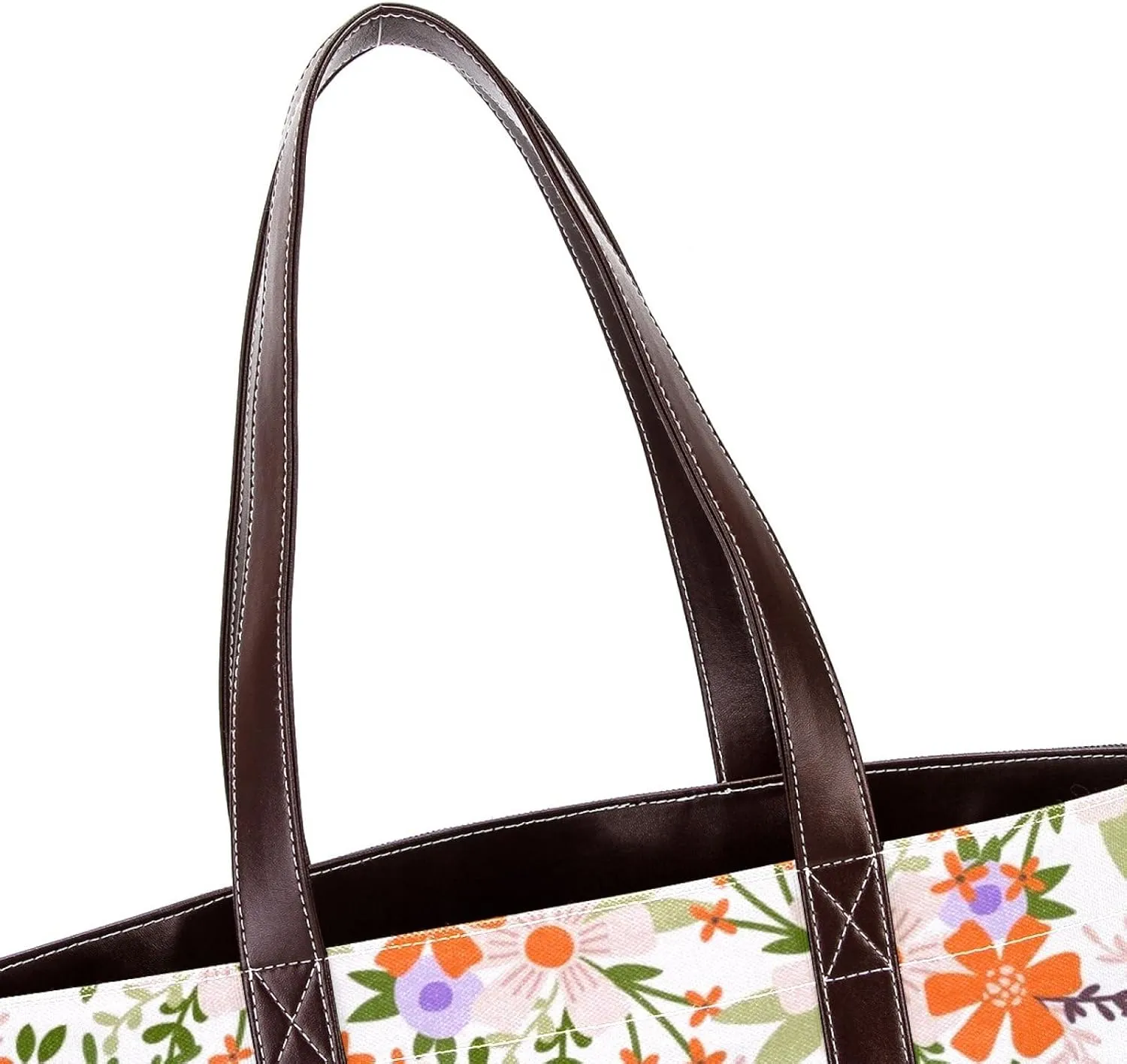 Aesthetic Flowers Leaves Fashion Leather Purse Bag for Women Top Handle Ladies Shoulder Bags with Pockets Zipper